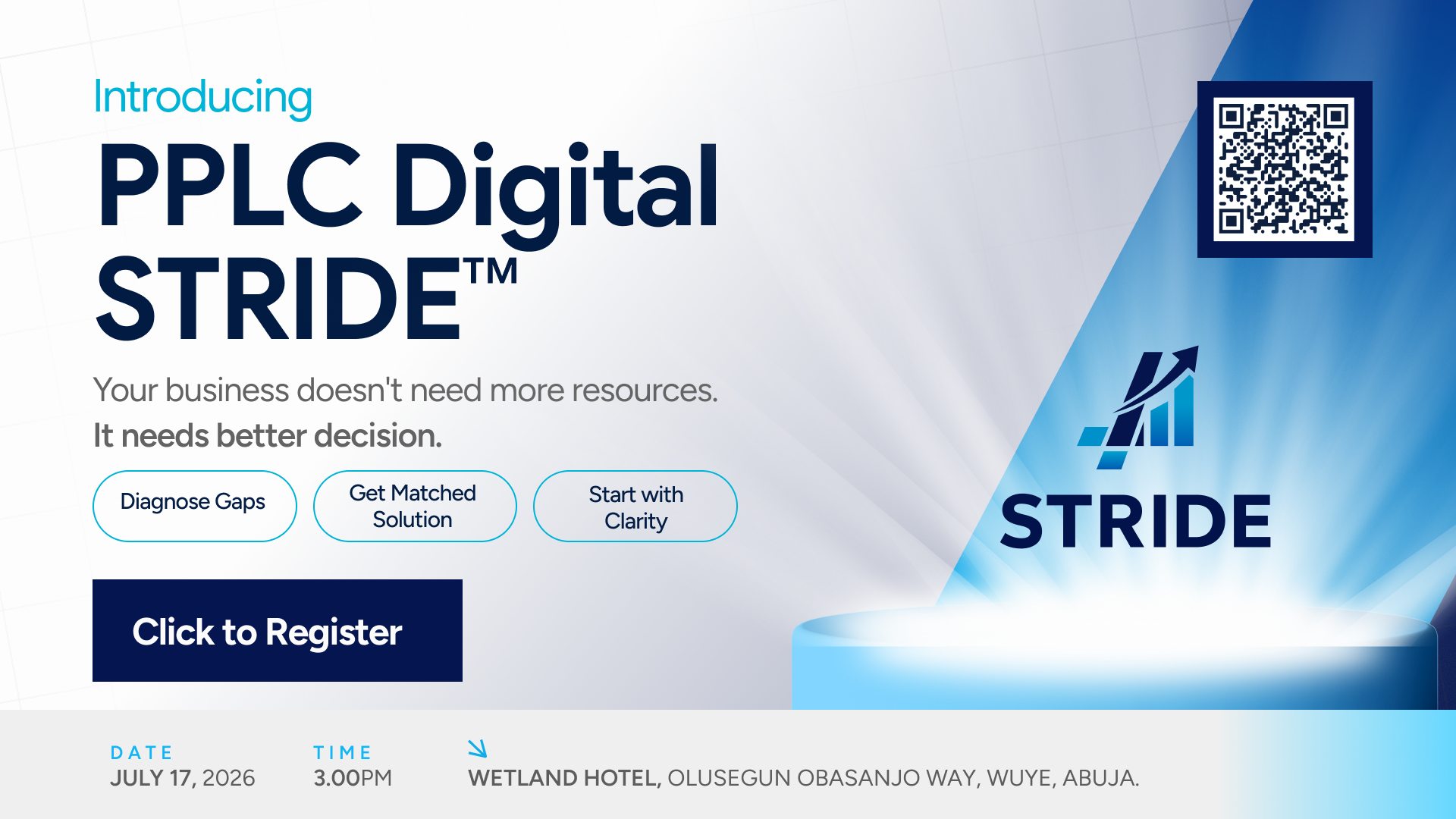 Introducing PPLC Digital STRIDE. Click to register for the official launch on July 17, 2026 at Wetland Hotel, Wuye, Abuja.